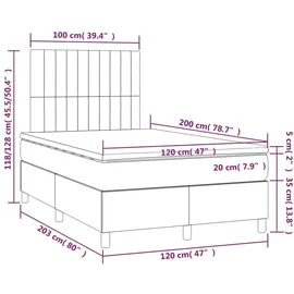 vidaXL Boxspringbett mit Matratze & LED Taupe 120x200 cm Stoff