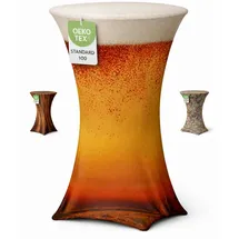EXKLUSIV HEIMTEXTIL Stehtischhusse Motiv Bierglas Gelb Ø 60-65 x 110-120 cm