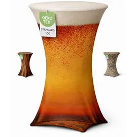 EXKLUSIV HEIMTEXTIL Stehtischhusse Motiv Bierglas Gelb Ø 60-65 x 110-120 cm
