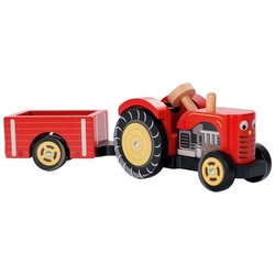 Le Toy Van Spielzeug-Traktor Roter Traktor aus Holz mit Anhänger TV468 rot