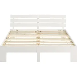 Homestyle4u Holzbett 180 x 200 cm mit Lattenrost Weiss Kiefer Massivholz - Weiß