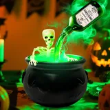 Halloween Deko Hexenkessel, 30cm Halloween Deko Outdoor Hexenkessel Groß mit Nebel und Schwebenden Zaubertränke Flasche Gruselig Süßigkeiten Kessel Für Helloween Party Dekoration (A)