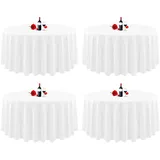 4er-Pack runde Tischdecken, 229 cm, weiße runde Tischdecke, knitterfrei, waschbar, weiße Tischdecken, Polyester-Gewebe-Tischdecke für Hochzeit, Party, Restaurant, Buffettisch
