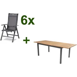 HARTMAN Garten-Essgruppe, xerix-anthrazit, Alu/Teakholz, 210/150x90 cm, 6 Personen