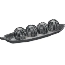 Relaxdays Teelichthalter Set mit Dekotablett 4 Teelichthaltern Grau/Weiß