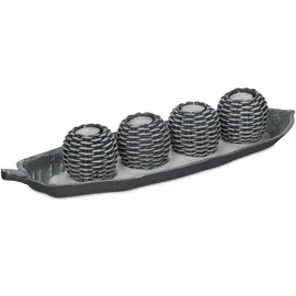Relaxdays Teelichthalter Set mit Dekotablett 4 Teelichthaltern Grau/Weiß
