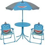 MARELIDA Kindersitzgruppe Haifisch TINO - 2 Stühle Tisch Sonnenschirm - 4teilig -...