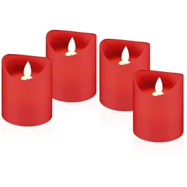 AccuCell 4er Set LED-Echtwachs-Kerzen in rot, Deko ideal für Advent, Adventskranz und Weihnachten