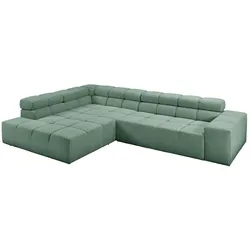KAWOLA Sofa NEVADA Ecksofa Feincord grün Recamiere links
