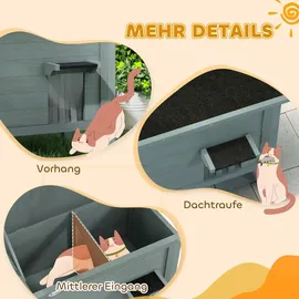 PawHut Katzenhaus aus Holz, Katzenhöhle Isolierte Katzenhütte mit Türvorhang