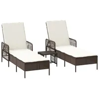 VidaXL Sonnenliege Set 3-teilig Braun und cremeweiß PE Rattan,