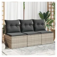 vidaXL Gartensofa mit Kissen 3-Sitzer Hellgrau Poly Rattan