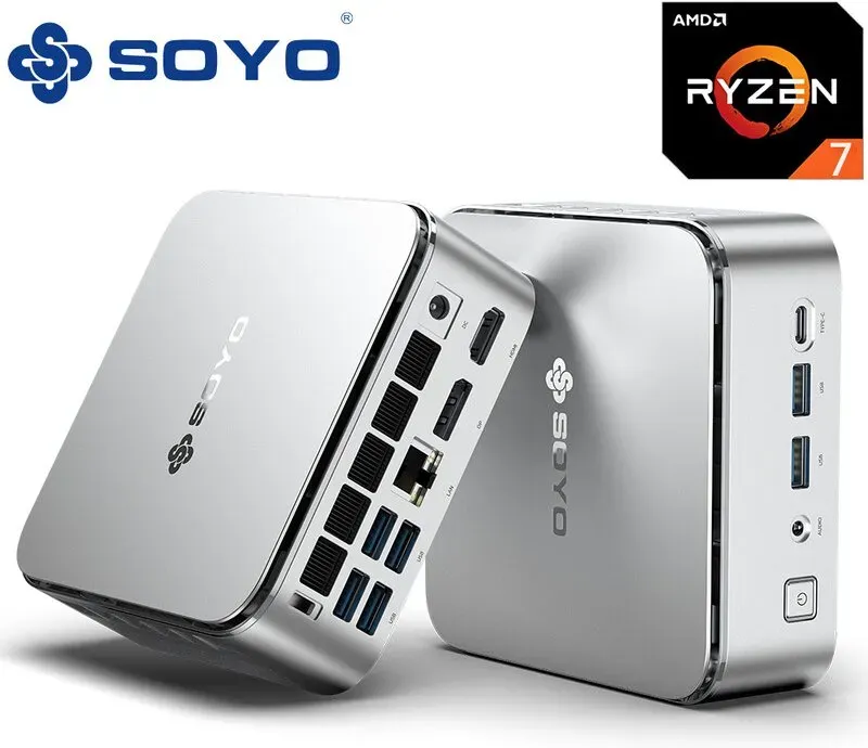 SOYO S4PLUS Mini-PC Ryzen 7 H 255 (8C / 16T, bis zu 4,9 GHz) Mini-Desktop-Computer 24 GB LPDDR5 RAM 512 GB PCIe 3.0 SSD, Micro-PC W11 Pro Radeon 780M/6x USB 3.2/1x 2,5G LAN/4K @ 120 Hz