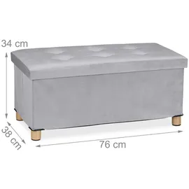 Relaxdays Sitzbank Samt Hellgrau 34 x 76 x 38 cm