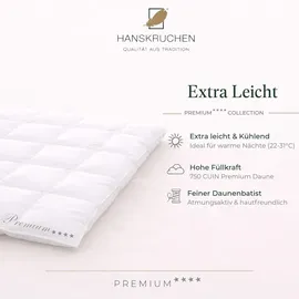 HANSKRUCHEN GmbH Hanskruchen® Daunendecke 135x200 cm extra Leicht 100% Daunen waschbar Allergiker Sommerdecke atmungsaktiv Kassettendecke weiß - Weiß