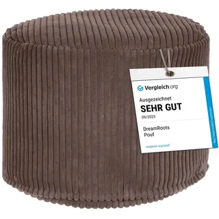DreamRoots Cord Pouf Hocker rund 35x35x25 cm, Roasted Cocoa