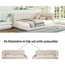 Flieks Polsterbett 140x200cm mit Lattenrost, Tagesbett Schlafsofa mit Verstellbarem Rückenlehne, Doppelbett Gästebett Daybett Jugendbett, Samt, B... - Beige