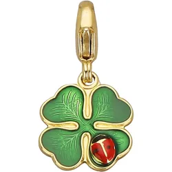Charm-Einhänger FIRETTI "Schmuck Geschenk Gold 375 Anhänger Charms Kleeblatt Marienkäfer", bunt (gelbgoldfarben, grün, rot, schwarz), Charms, Damen, Gelbgold 375, mit Lack
