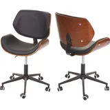 MCW Bürostuhl MCW-G25, Drehstuhl Schreibtischstuhl, Bugholz Walnuss-Optik Retro drehbar höhenverstellbar MVG ~ schwarz-braun