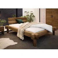 Balkenbett Wildeiche 160x200 Bett massiv echte Baumkante Unikat natürliche Risse