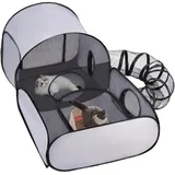 Tragbares Haustiergehege, Katzen Spielgehege, Hundeauslauf Katzenhaus Zelt, Klappbares Gehege Mit Spielzeugtunnel, Trainingszubehör für Hunde & Kleintiere Indoor, Camping& Reisen (Grau-S)