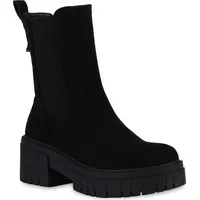 VAN HILL Damen Plateau Boots in Schwarz Velours