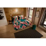 Muller Textil Yeya Blumen Petrol 135 x 200 cm + 2 x 80 x 80 cm