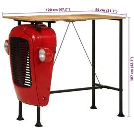 vidaXL Bartisch Traktor Rot und Braun 55x120x107 cm Massivholz Mango