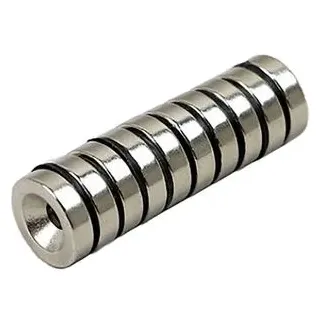 Böttcher-AG Magnete N35, silber, Neodym Magnet, Ø 15 mm, Höhe 4 mm, Scheibe gelocht, 10 Stück