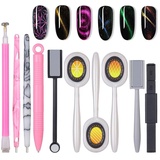 Nail Art Werkzeug Magnetstift, 10 Stück Nagel Magnet Stick Tool Set, Nagel Magnet Stift und Starker Magnet Stock Punktierungsstifte für DIY 3D Magnetisches Katzenauge UV Gel Polnisch Nagel Kunst