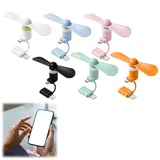 2 in 1 Mini-Handy-Ventilator,Mini-Handy-Lüfter,USB Ventilator Klein Leise,Tragbarer USB-Handys-Lüfters,6 Stück 2-in-1-Lüfter für i-Phone -Telefone/Type-C-Telefone,Schwarz+Weiß+Orange+Rosa+Grün+Blau