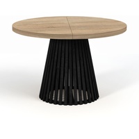 Runder Ausziehbarer Tisch für Esszimmer, DOVER - Industrial/Loft Still mit Lamellenbeine, Durchmesser: 100 / 200 cm, Farbe: Eiche Sonoma / Schwarz