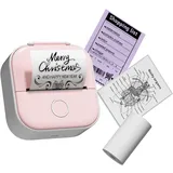 T02 Mini Drucker,Tragbarer Sticker Drucker,Fotodrucker für Smartphone,Inkless Thermodrucker,Tragbarer Kabelloser Notizdrucker Etikettendrucker Aufkleberdrucker für Memos,Zeitschriften,DIY,Rosa