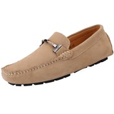 Jamron Herren Elegant Schnalle Halbschuhe Komfort Wildleder Fahrschuhe Stilvoll Mokassin Slippers Hausschuhe Pantoffeln Kamel SN19020 EU47 - 47 EU Schmal