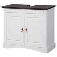 Clever-Moebel Waschbeckenunterschrank aus Kiefernholz weiß/braun, Badzimmer-Schrank, Badmöbel