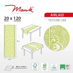 MANK Tischläufer Airlaid Lace in Limette, 40 cm x 24 m , 1 Stück - Tischtuch Rosen Blumen