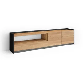 SKRAUT HOME Lowboard 207x50 cm Eiche Schwarz Holzwerkstoff