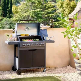 sweeek Gasgrill mit 5 Brennern + 1 Seitenbrenner schwarz