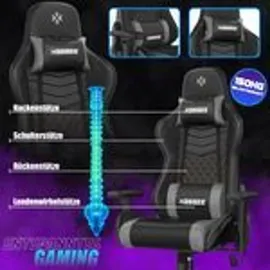 Kesser KESSER® Gaming Stuhl Ergonomisch Bürostuhl mit Kopfstütze & Lendenkissen Racing Gamer Stuhl 150kg belastbar Armlehne 360° Drehbarer Schreibtischstuhl Gaming Chair + Gummi-Rollen