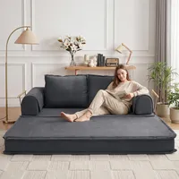 Vipbear 4-in-1 Schlafsofa Grau, Modernes Bodensofa aus Cord 200cm, Faltbares Gästebett, Ergonomisches Sofa ohne Gestell, Krallenfester Waschbarer Bezug, Boneless Couch für Wohnzimmer & Gaming