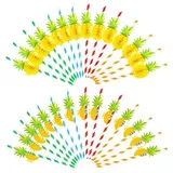 Cocktail Strohhalme, 50 Stück Flamingo Papierstrohhalme, Hawaiianische Tropische Party Strohhalme Spaß Trinkhalme Strohhalmen für Tropische Sommer Strand Party Getränk Dekoration (Ananas)