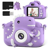 GREENKINDER Kinderkamera, 2.0”-Bildschirm Kinder Kamera mit 32GB Karte, 20MP & 1080P HD Selfie Digitalkamera Kinder, Fotoapparat Kinder, Dinosaurier Geschenke für 3-12 Jahre Jungen