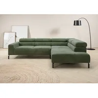 Ecksofa PLACES OF STYLE "Antonelli, L-Form, incl. Kopfteilverstellung, Breite 276 cm" Sofas Gr. B/H/T: 276cm x 71cm x 219cm, Cord, Recamiere rechts, ohne Sitztiefenverstellung, grün (oliv) wahlweise elektrische Sitztiefenverstellung