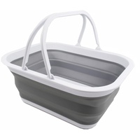 SAMMART 15L Zusammenklappbarer Korb mit Griff - Tragbarer Picknickkorb/Krater für den Außenbereich - Faltbare Einkaufstasche - Platzsparender Aufbewahrungsbehälter (Weiß/Grau, 1)
