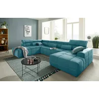 DOMO collection Wohnlandschaft Brandon, whlw. mit Sitztiefenverstellung, whlw. Nierenkissen, mit Kopfteilverstellung, wahlweise Sitztiefenverstellung, U-Form grün