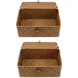 Alipis 2stücke Seegras Aufbewahrungskorb Mit Deckel Handgefertigte Woven Box Für Bücher Spielzeug Mehr Vielseitige Organizer-lösung Für Wohnräume Küche Bad