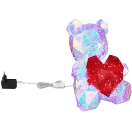 GLOBO Tischlampe Dekolampe Tischleuchte Kinderzimmerlampe Wohnzimmerleuchte Kristalloptik Bär, Kunststoff klar rot, LED 0,03w 8000k Tageslichtweiß, H 30 cm