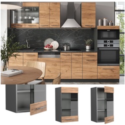 Vicco Hängeglasschrank Küchenschrank Küchenmöbel Fame-Line Anthrazit Eiche modern 40 cm Küche Einbauküche Hängeschrank Glasschrank Drehtür Einlegeboden Küchenzeile