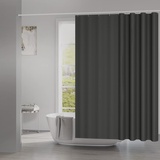 Woltu Duschvorhang 180x200cm Badvorhang Anti-Schimmel Antibakteriell Wasserdichter Polyester Stoff Waschbar Dunkelgrau mit Duschvorhängeringen für Badewanne und Dusche