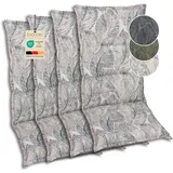 GO-DE Textil Bequeme und attraktive Polsterauflagen für Hochlehner-Gartenstühle (4er-Set, Blattmotiv groß Natur, Hochlehner)
